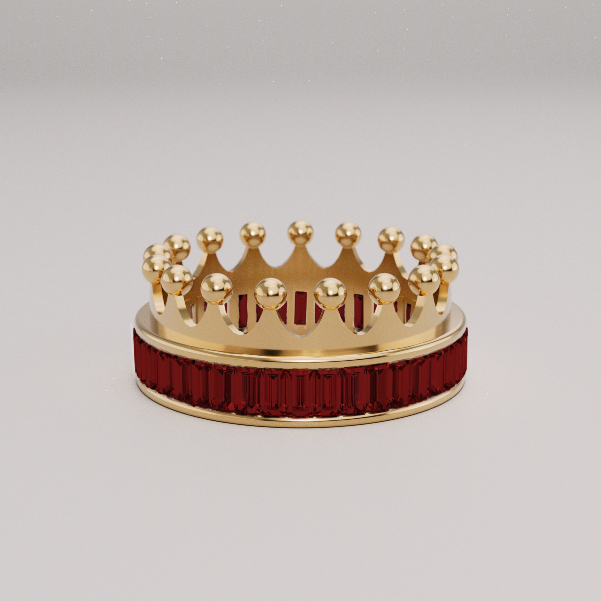 18k Gold Crown Ring Encrusted with Ruby Baguette  - S-W037SC