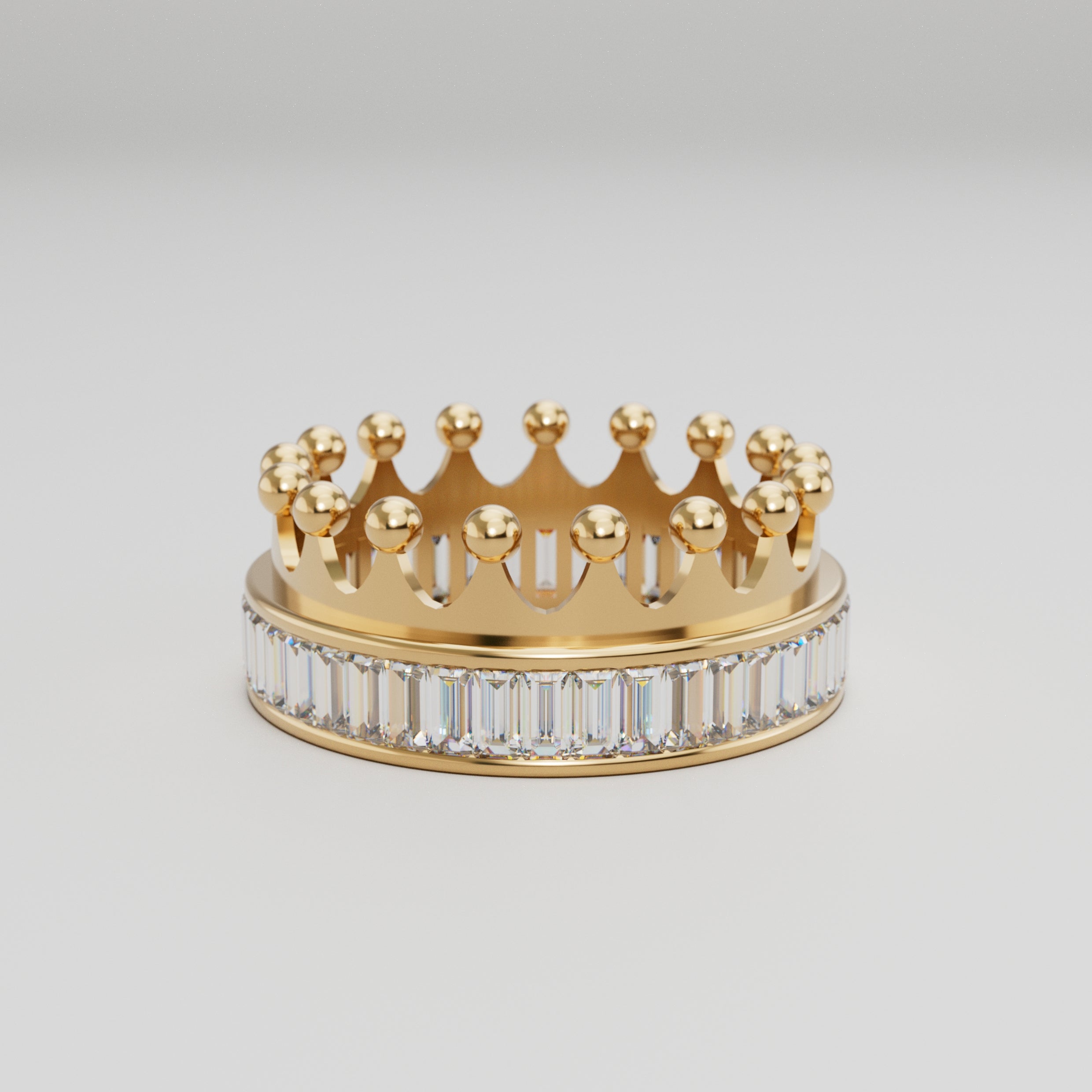 18k Gold Crown Ring with Baguette Diamonds