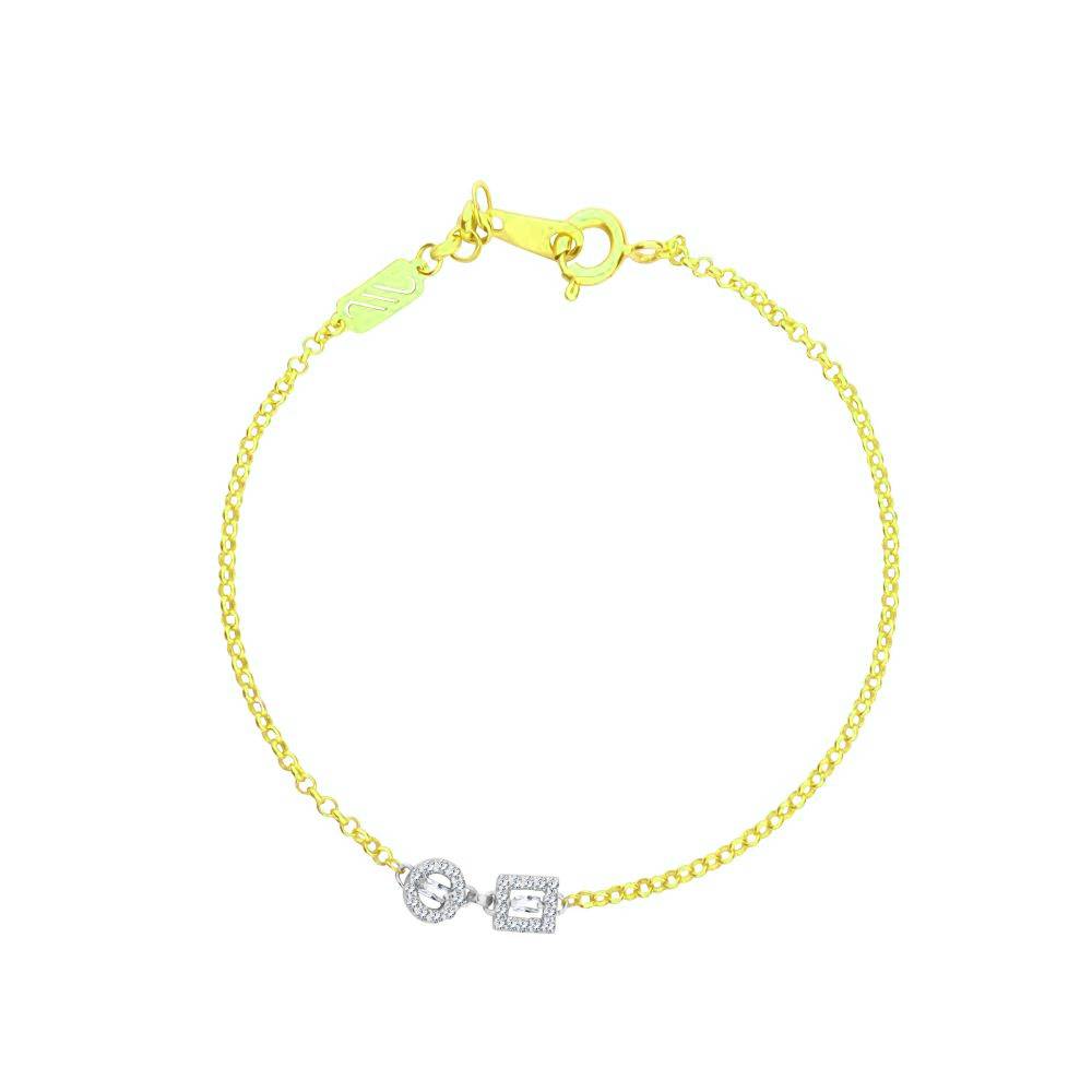 Square and circle bracelet studded with diamonds in 18k Rose & Yellow gold - S-X039B