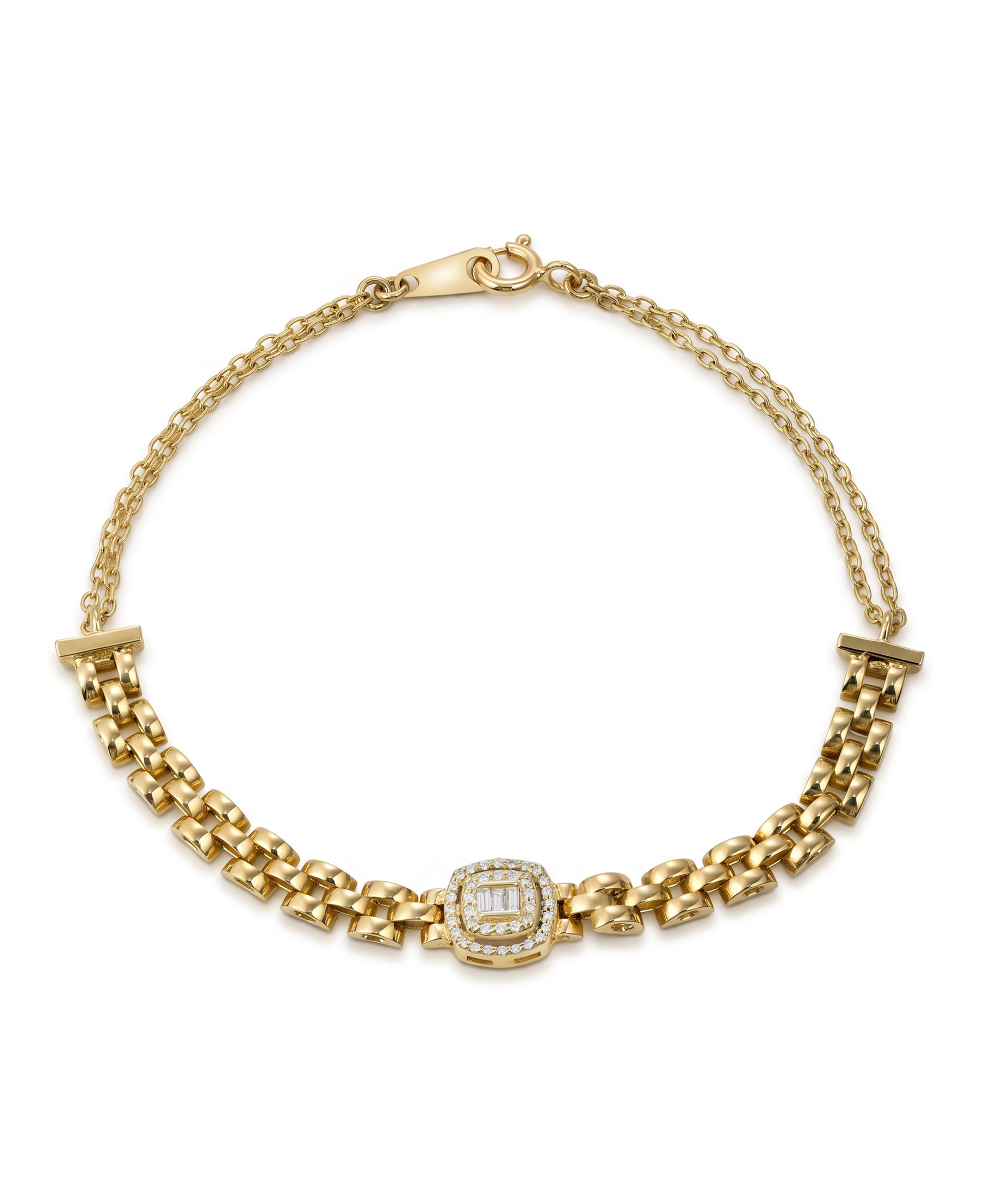 Unique gold bracelet with distinct round center diamond - S-X107B