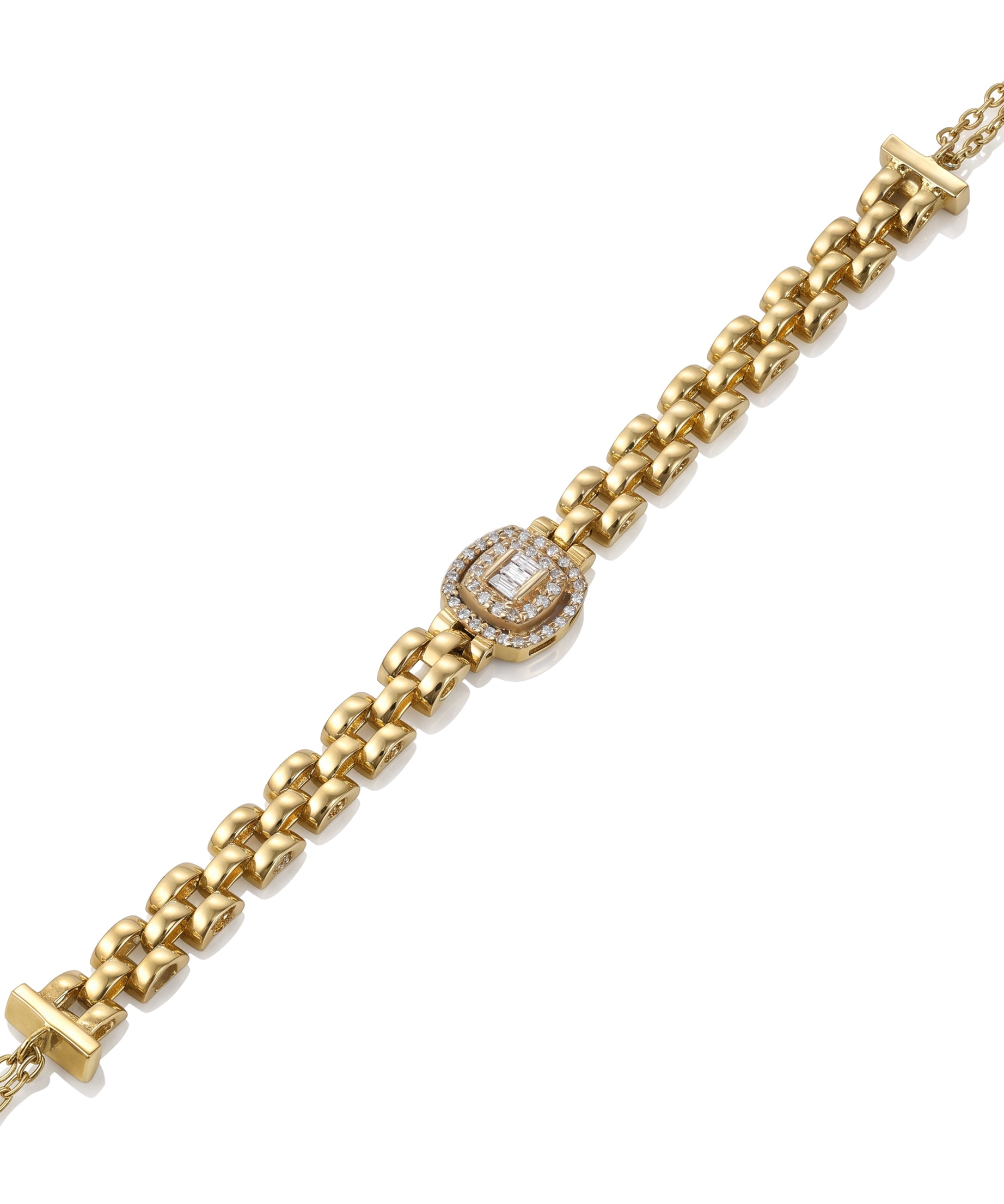 Unique gold bracelet with distinct round center diamond - S-X107B