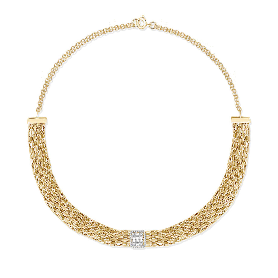 An 18K yellow gold diamond necklace with a series of round diamonds interspersed on the links, ending with a larger diamond pendant - Siran by IRAM
