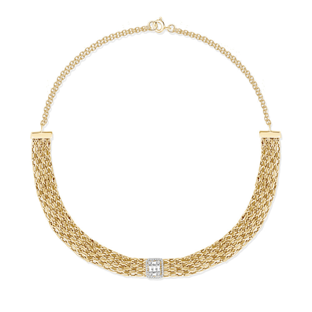 An 18K yellow gold diamond necklace with a series of round diamonds interspersed on the links, ending with a larger diamond pendant - Siran by IRAM