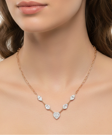 Rose gold necklace with heart-shaped pendants-Siran by Iram