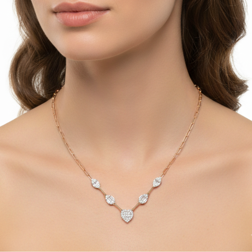 Rose gold necklace with heart-shaped pendants-Siran by Iram