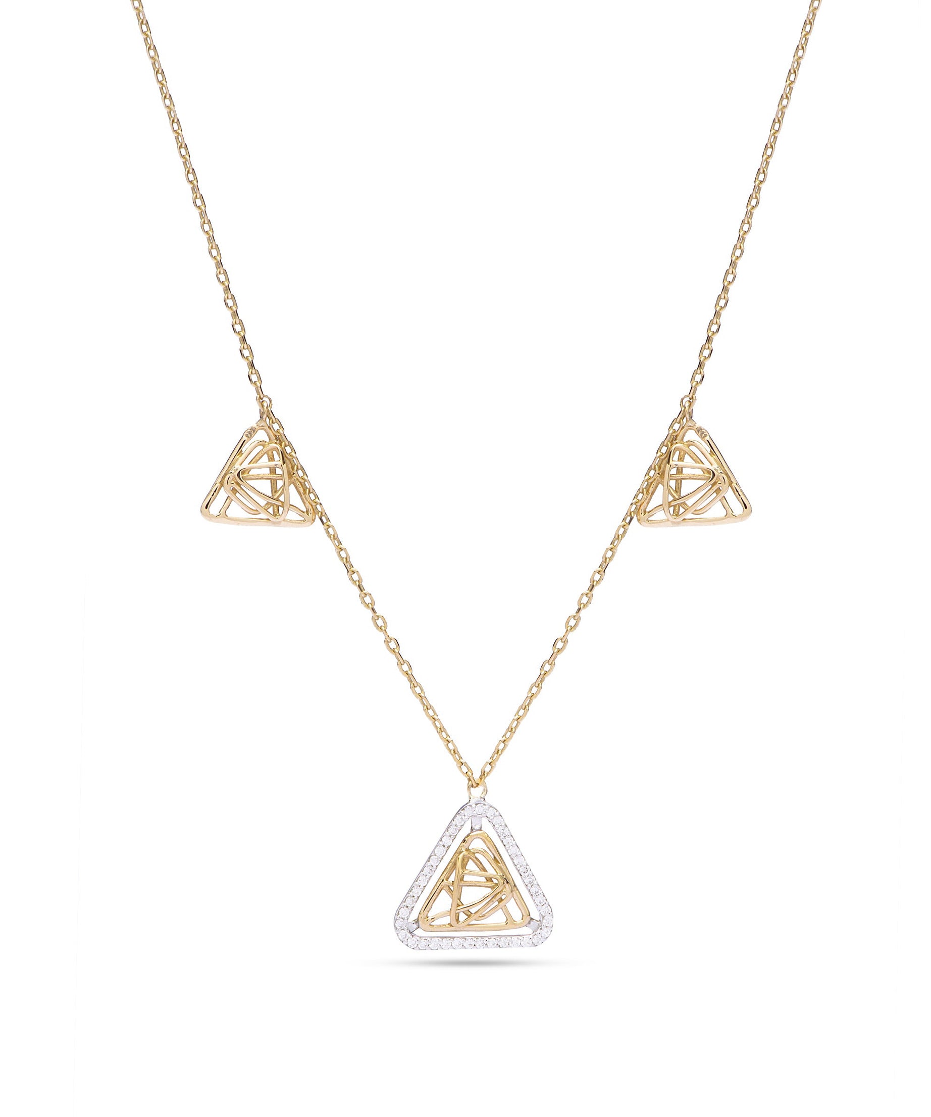 Triangular Shapped Tirette Shinny Diamond Necklace in Yellow 18 K Gold - S-X20P