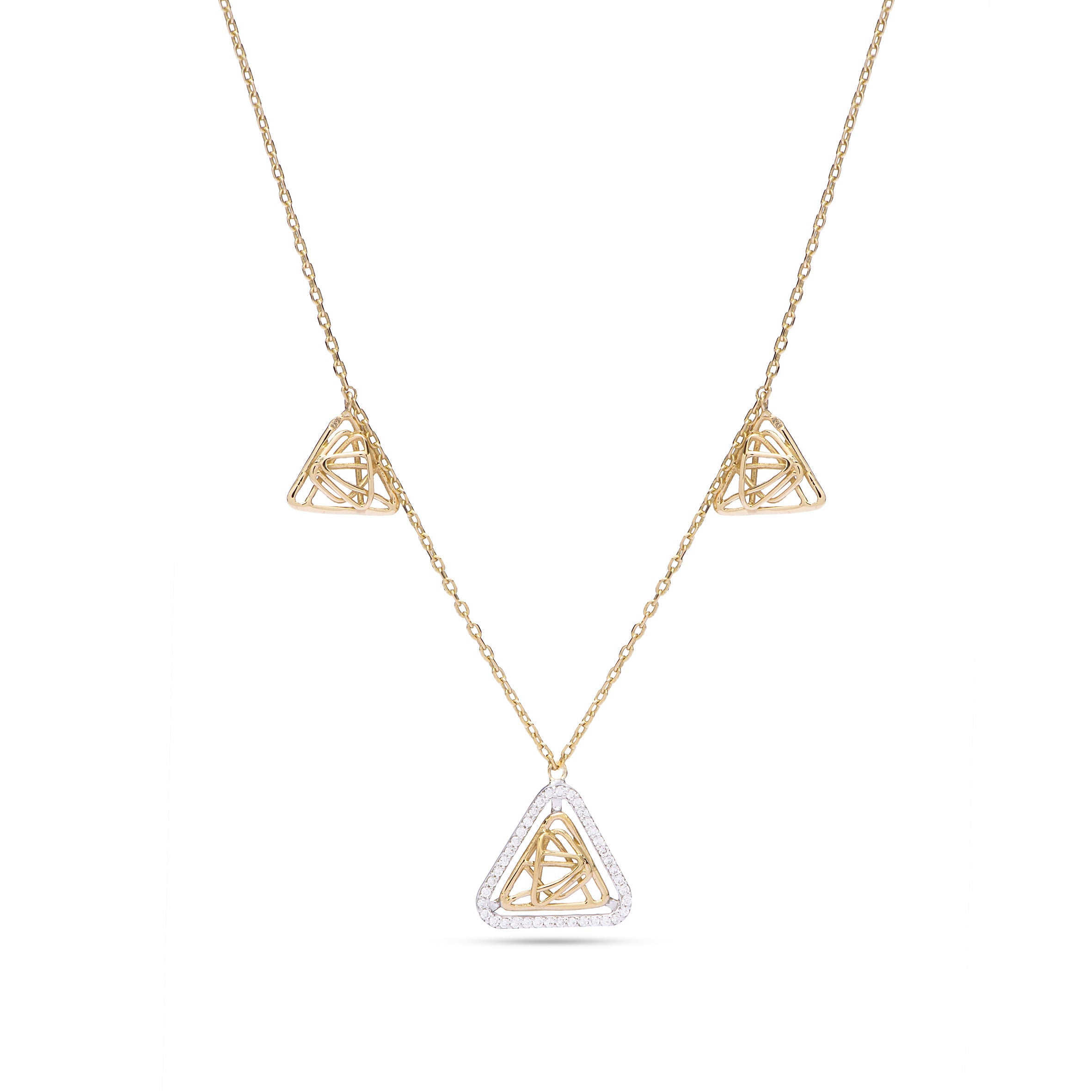Triangular Shapped Tirette Shinny Diamond Necklace in Yellow 18 K Gold - S-X20P