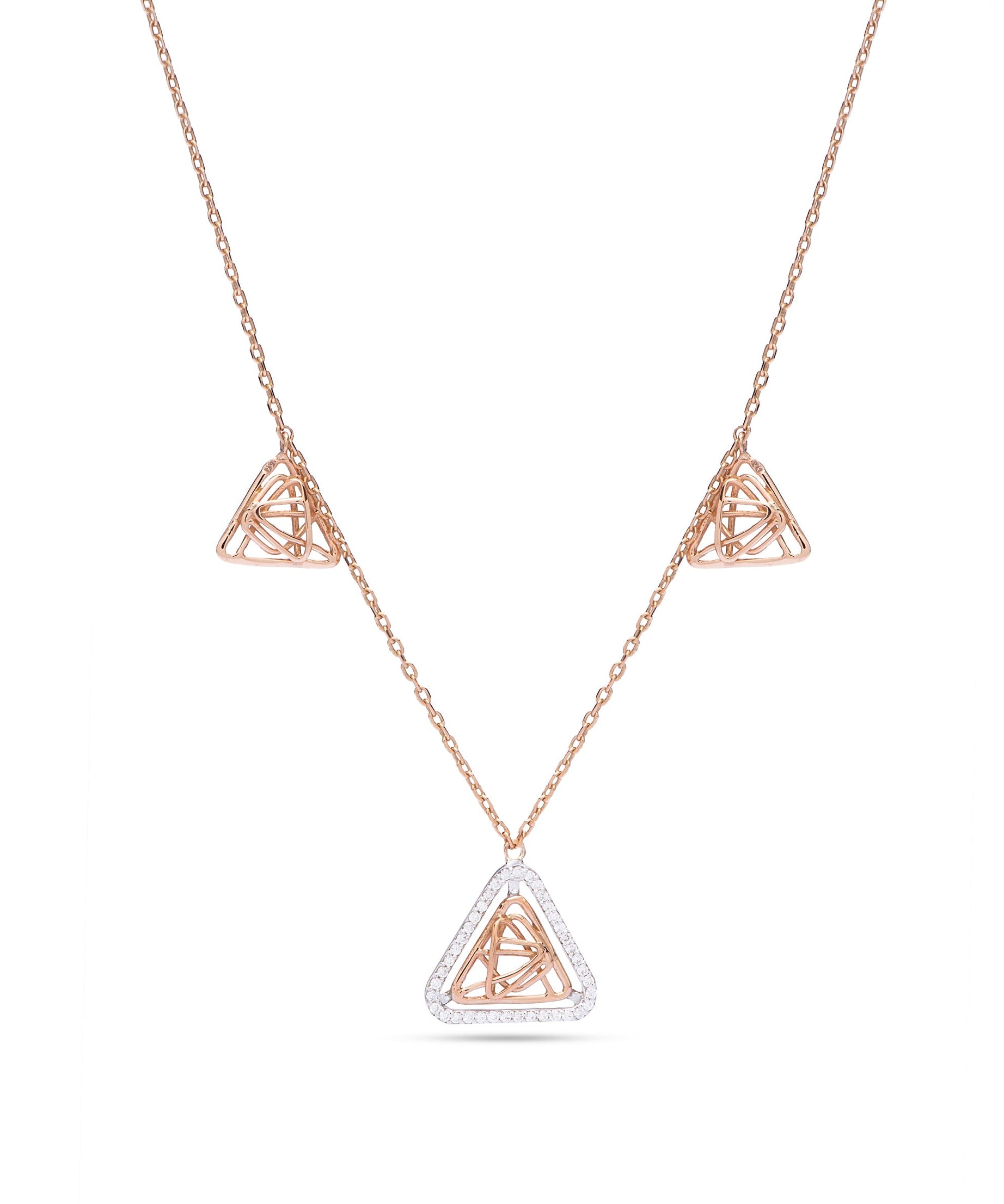 Triangular Shapped Tirette Shinny Diamond Necklace in Rose 18 K Gold - S-X20P