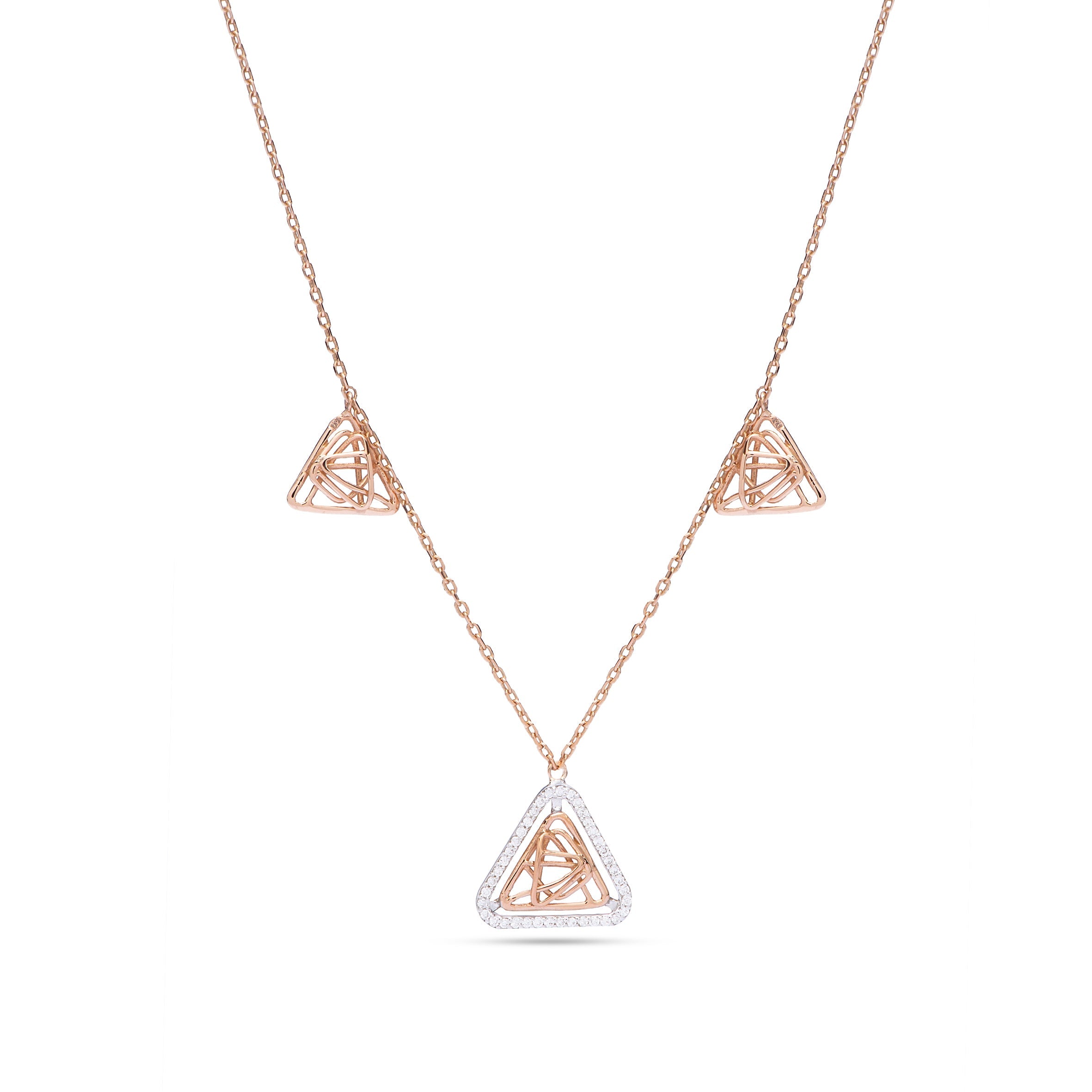 Triangular Shapped Tirette Shinny Diamond Necklace in Rose 18 K Gold - S-X20P