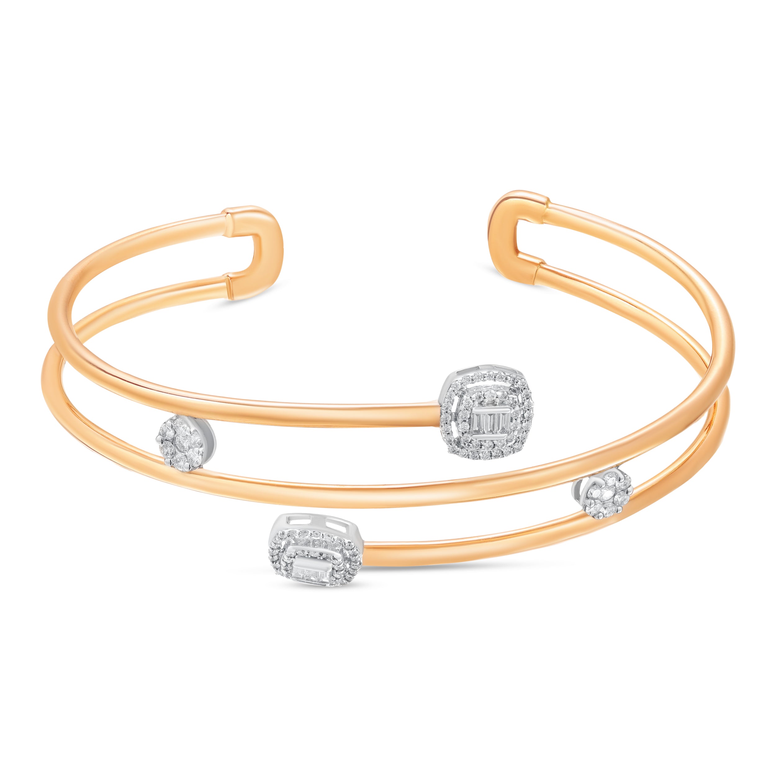 18K Rose Gold Modern Bangle With Shimmering Diamonds - S-X246B