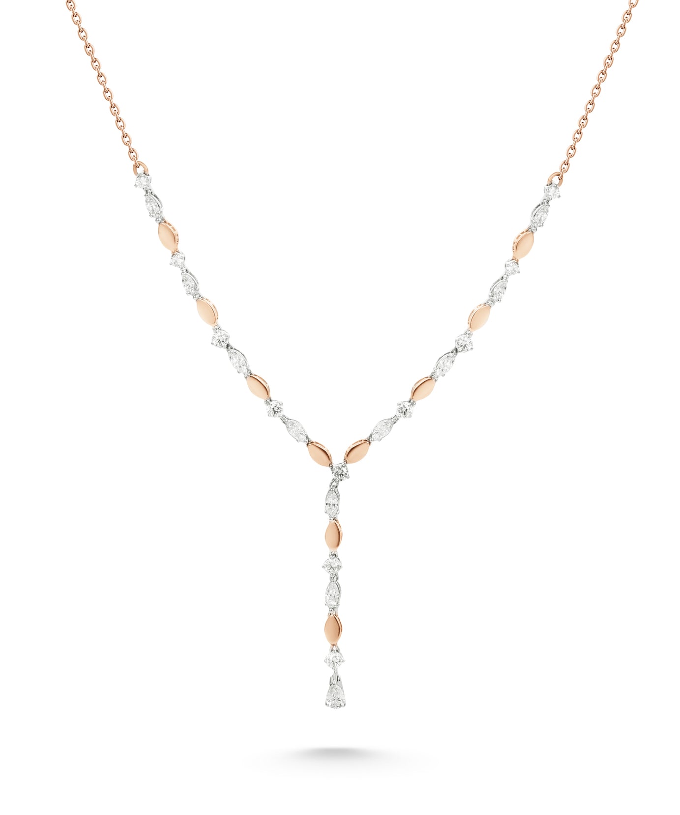 18k Rose Gold Grace Minimalist Y-Necklace with Diamonds - S-X262N