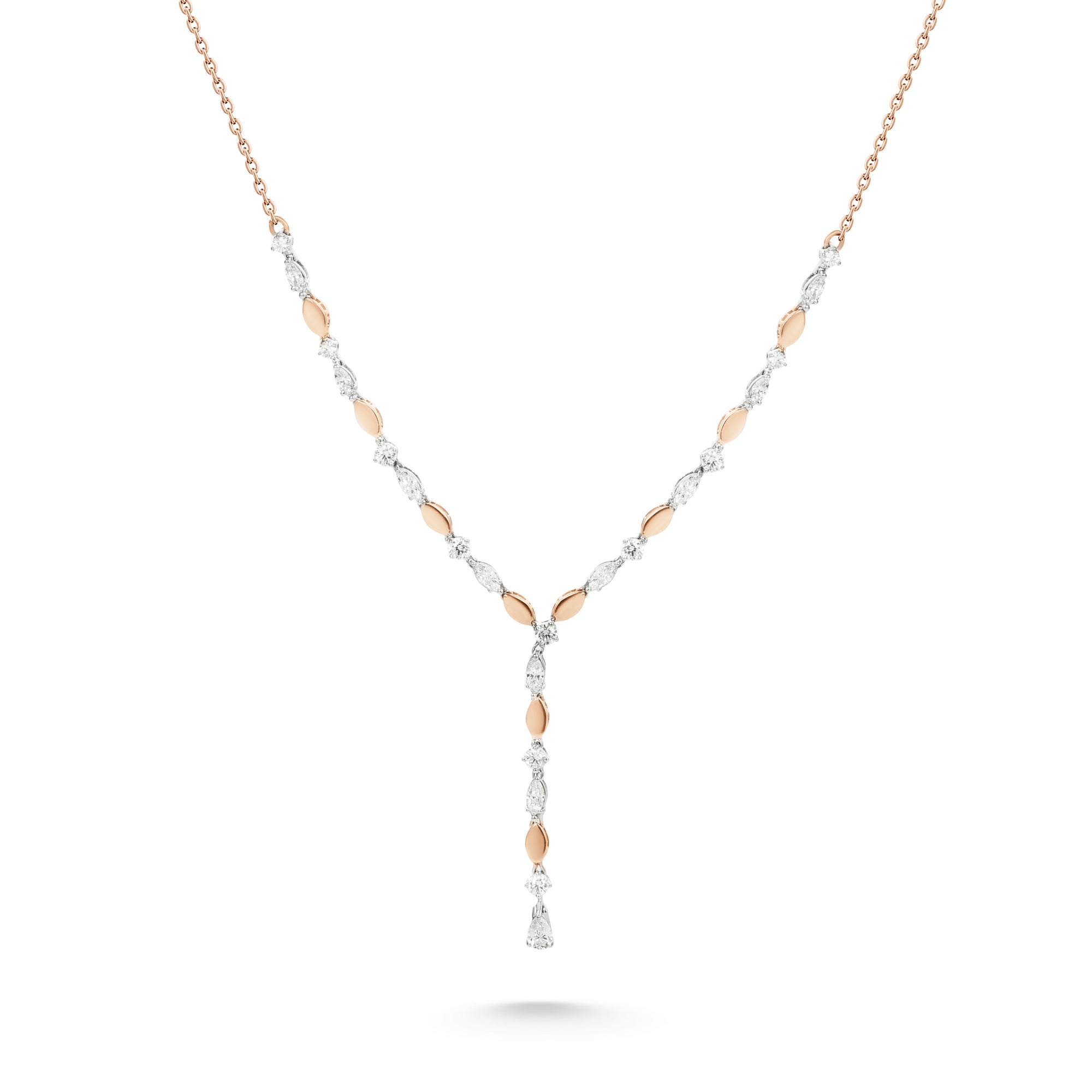 18k Rose Gold Grace Minimalist Y-Necklace with Diamonds - S-X262N