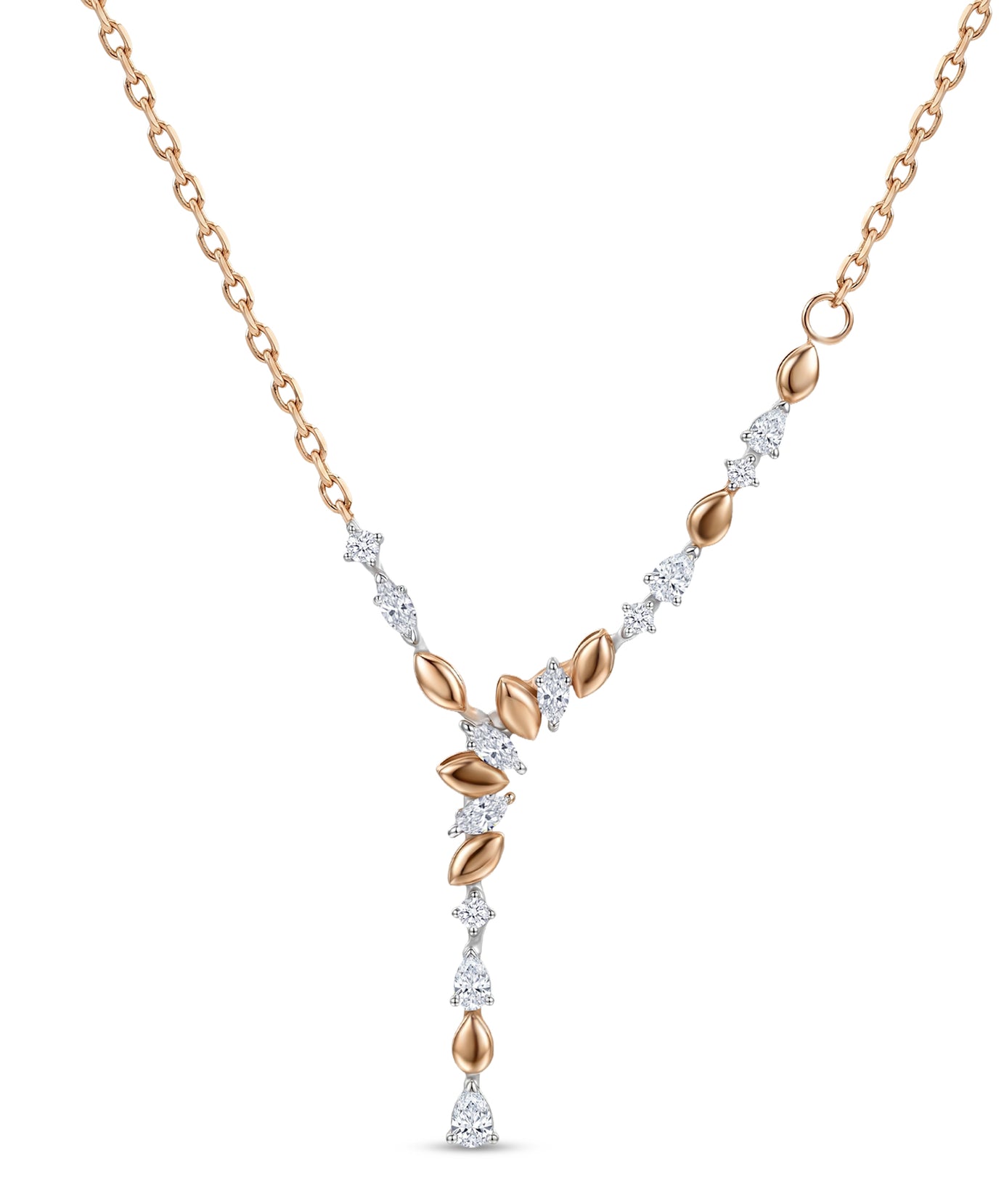 18k Rose Gold Grace Y-Necklace with Asyemmtrical Cluster Diamonds - S-X299P