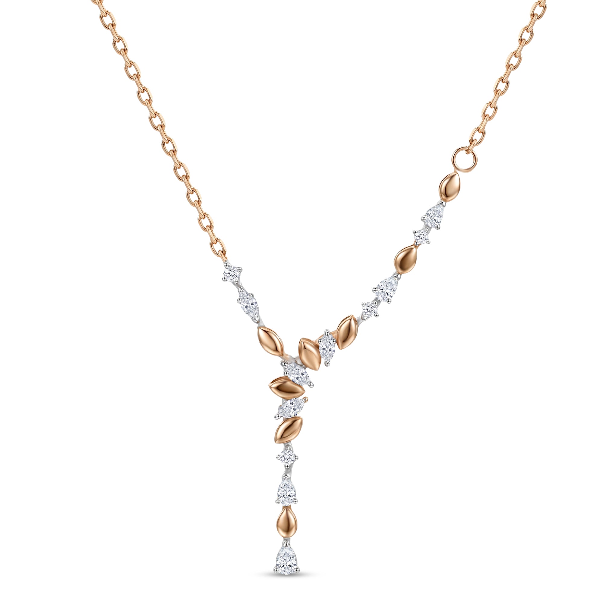 18k Rose Gold Grace Y-Necklace with Asyemmtrical Cluster Diamonds - S-X299P