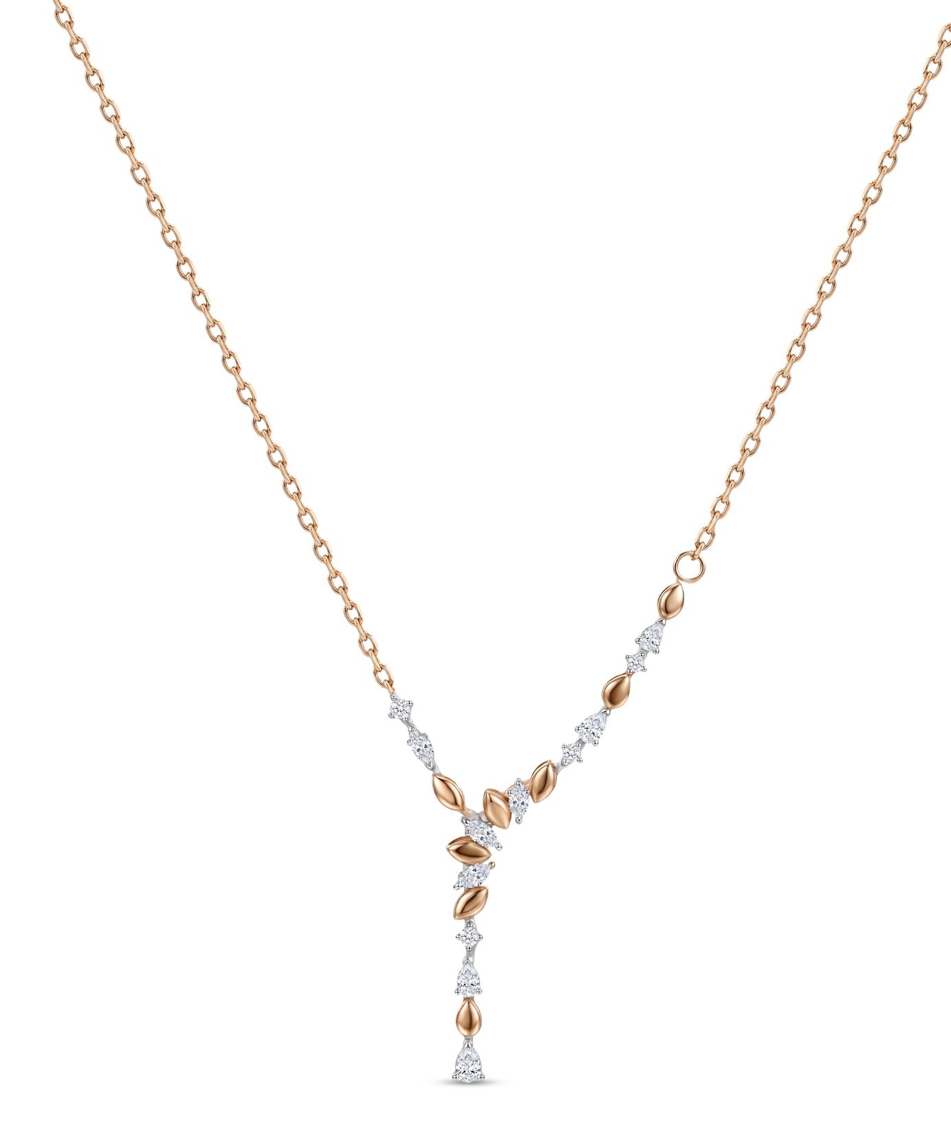 18k Rose Gold Grace Y-Necklace with Asyemmtrical Cluster Diamonds - S-X299P