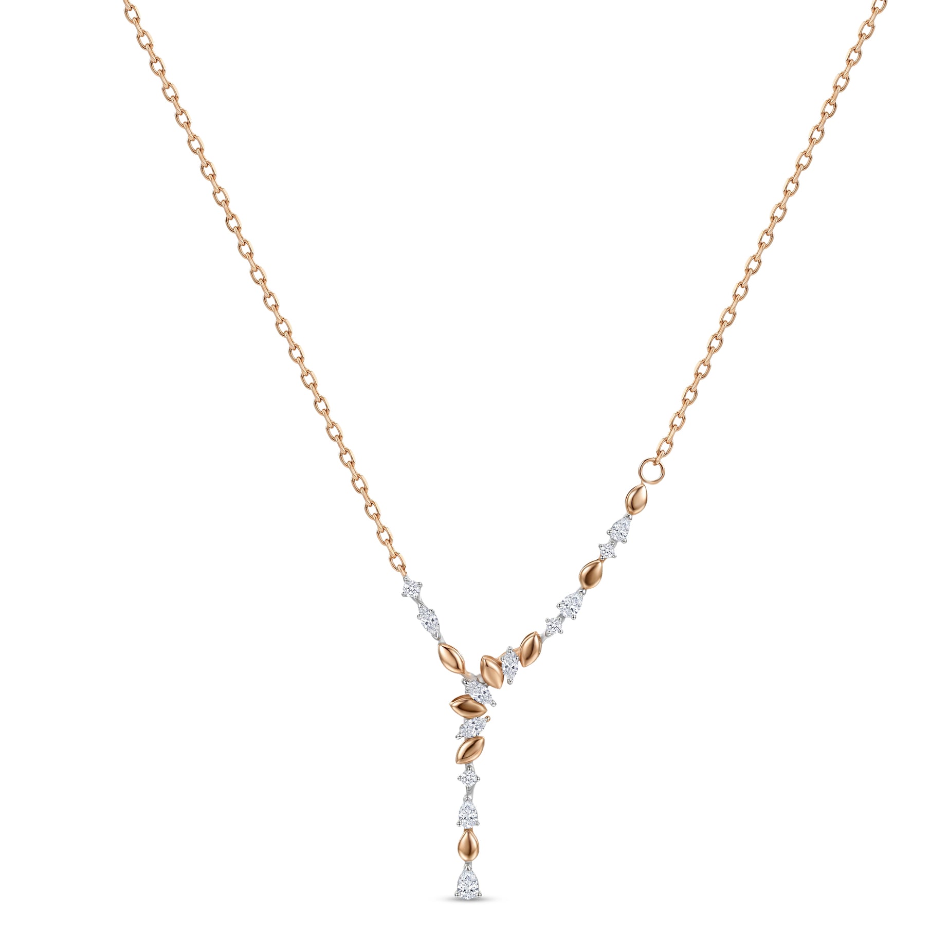 18k Rose Gold Grace Y-Necklace with Asyemmtrical Cluster Diamonds - S-X299P