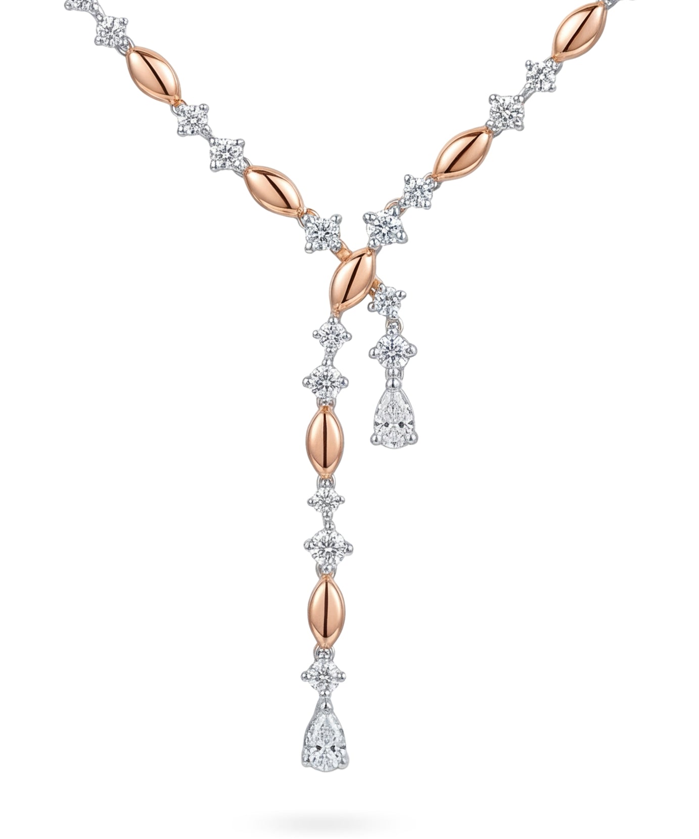 18k Rose Gold Grace Asymmetrical Y-Necklace with Diamonds - S-X312N