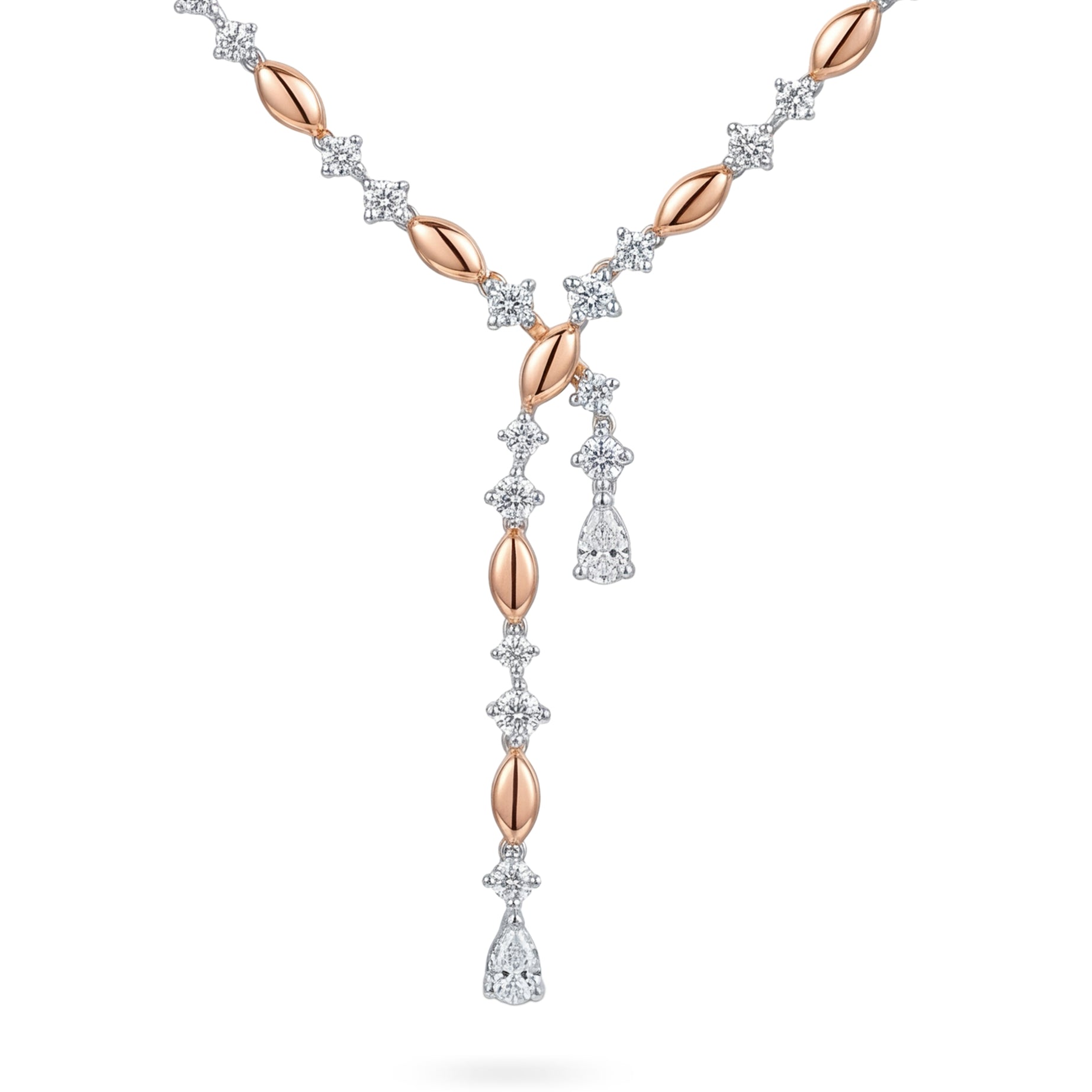 18k Rose Gold Grace Asymmetrical Y-Necklace with Diamonds - S-X312N