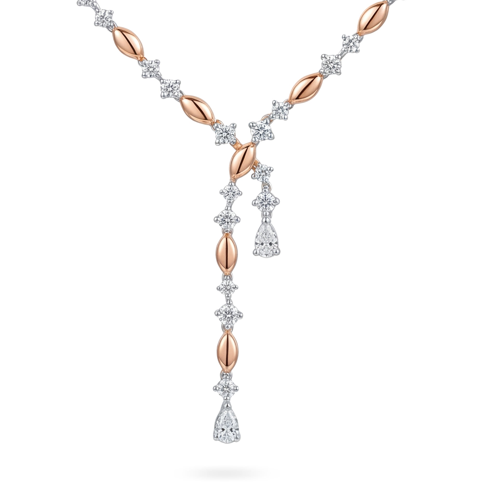 18k Rose Gold Grace Asymmetrical Y-Necklace with Diamonds - S-X312N