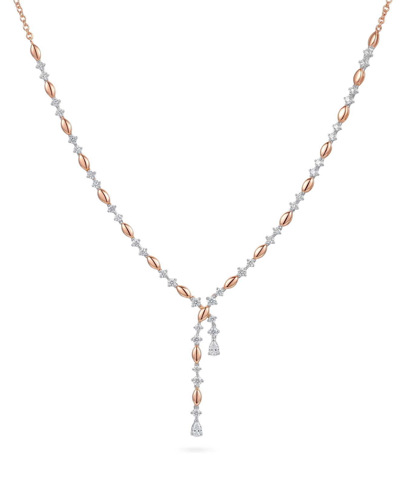 18k Rose Gold Grace Asymmetrical Y-Necklace with Diamonds - S-X312N
