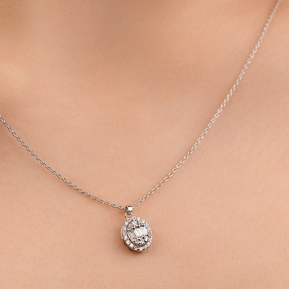 Classic dangling diamond Necklace in 18K White Gold & Rose Gold - S-X55P