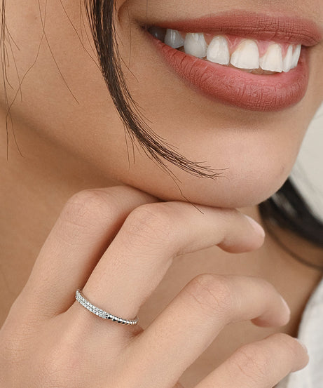 Beaded diamond ring in 18k White gold - SIR1070
