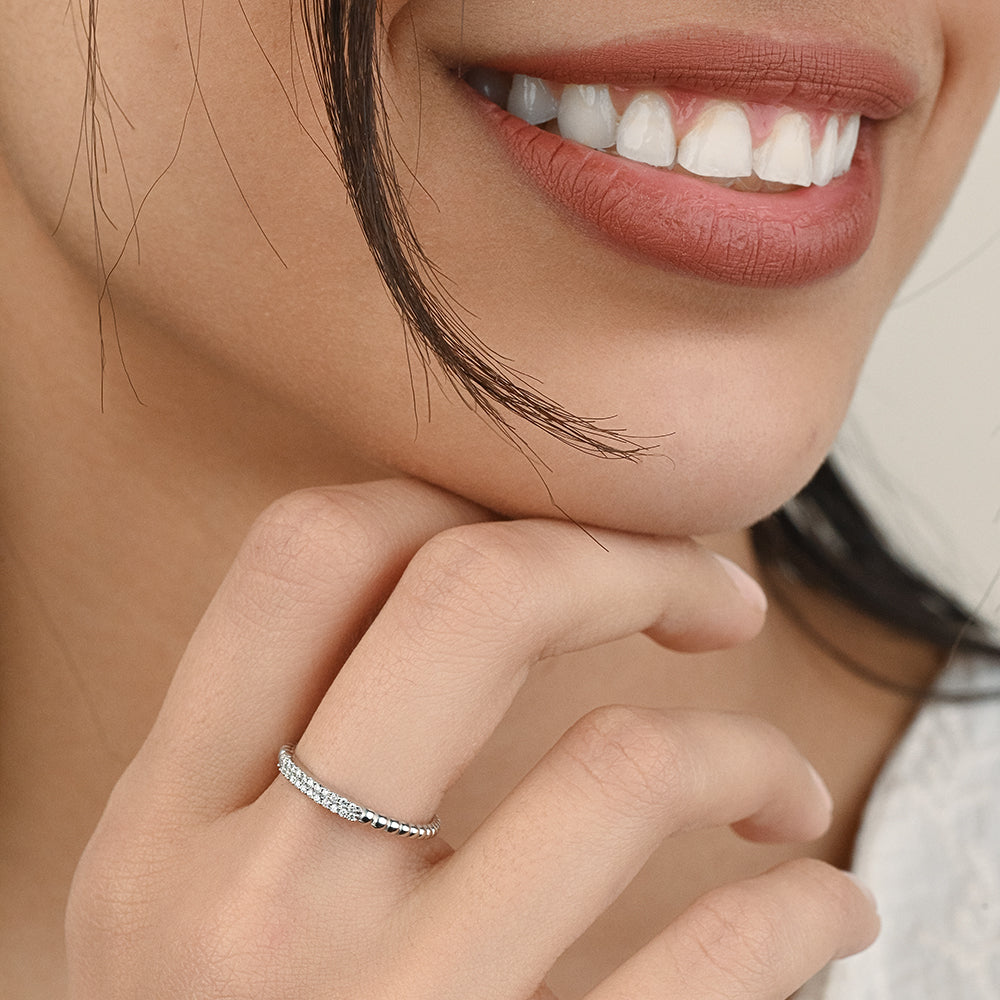 Beaded diamond ring in 18k White gold - SIR1070