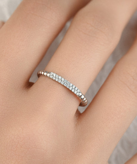 Beaded diamond ring in 18k White gold - SIR1070