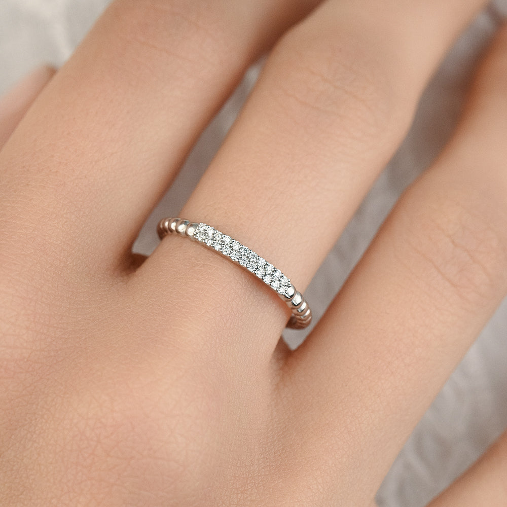 Beaded diamond ring in 18k White gold - SIR1070