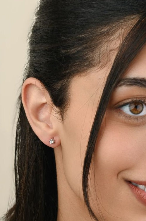 Single diamond stone stud earrings in 18k White gold - SIR1128E