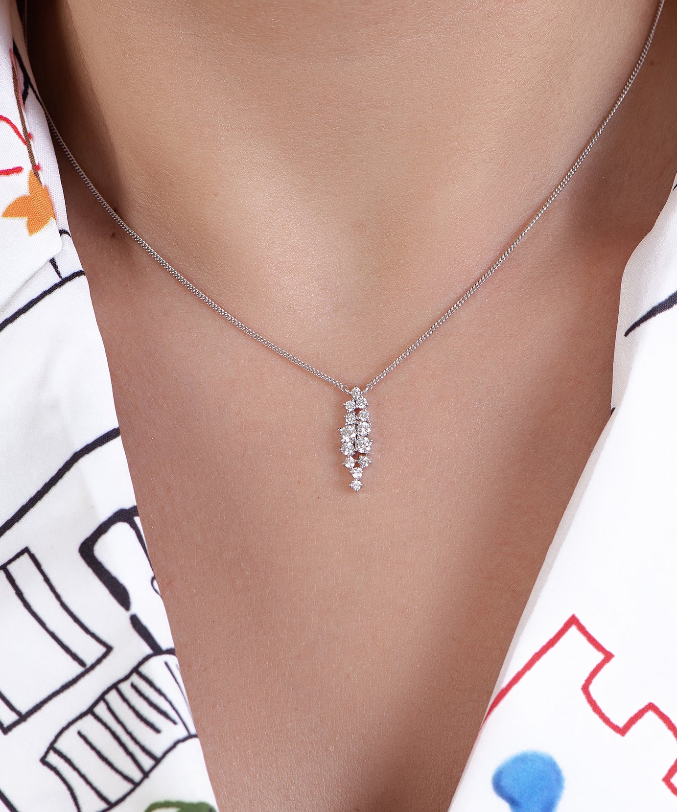 Dangling Geometrical Shaped Diamond Necklace in 18K White Gold - SIR1129
