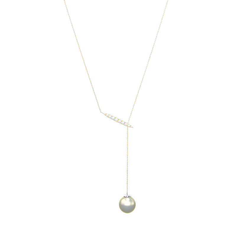 Beautiful Diamond Necklace with dandling pearl in 18K Yellow Gold - SIR1295