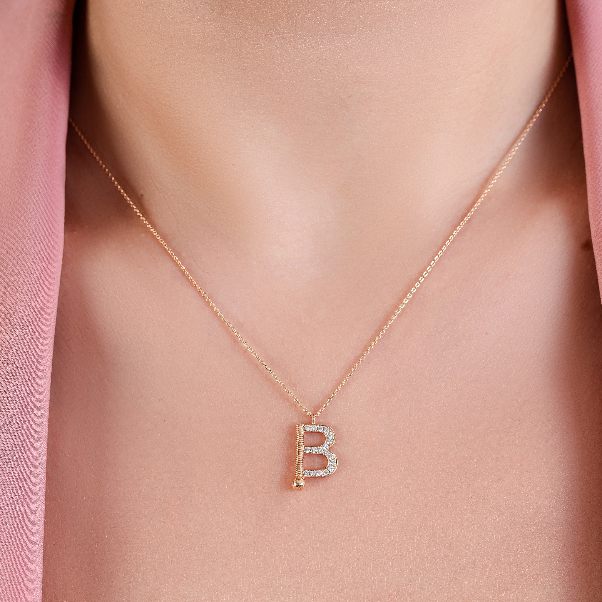 Pink Letter B. Pendant newest + 18