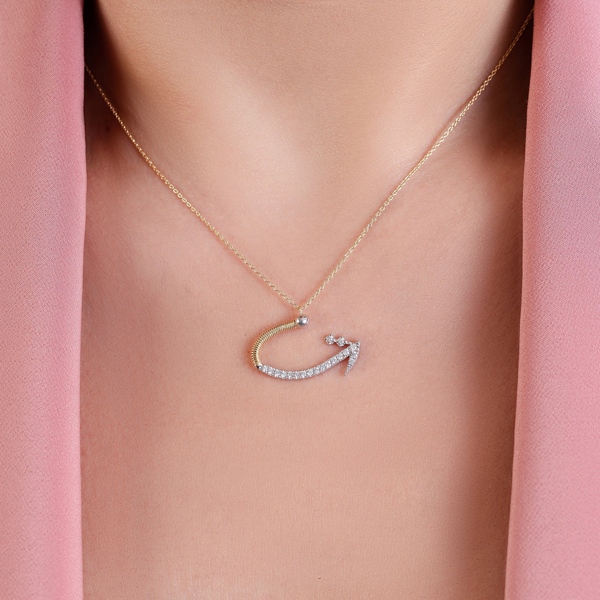 Shiny Letter Taa' Gold and Diamond  Necklace in Yellow 18 K Gold - SIR1701