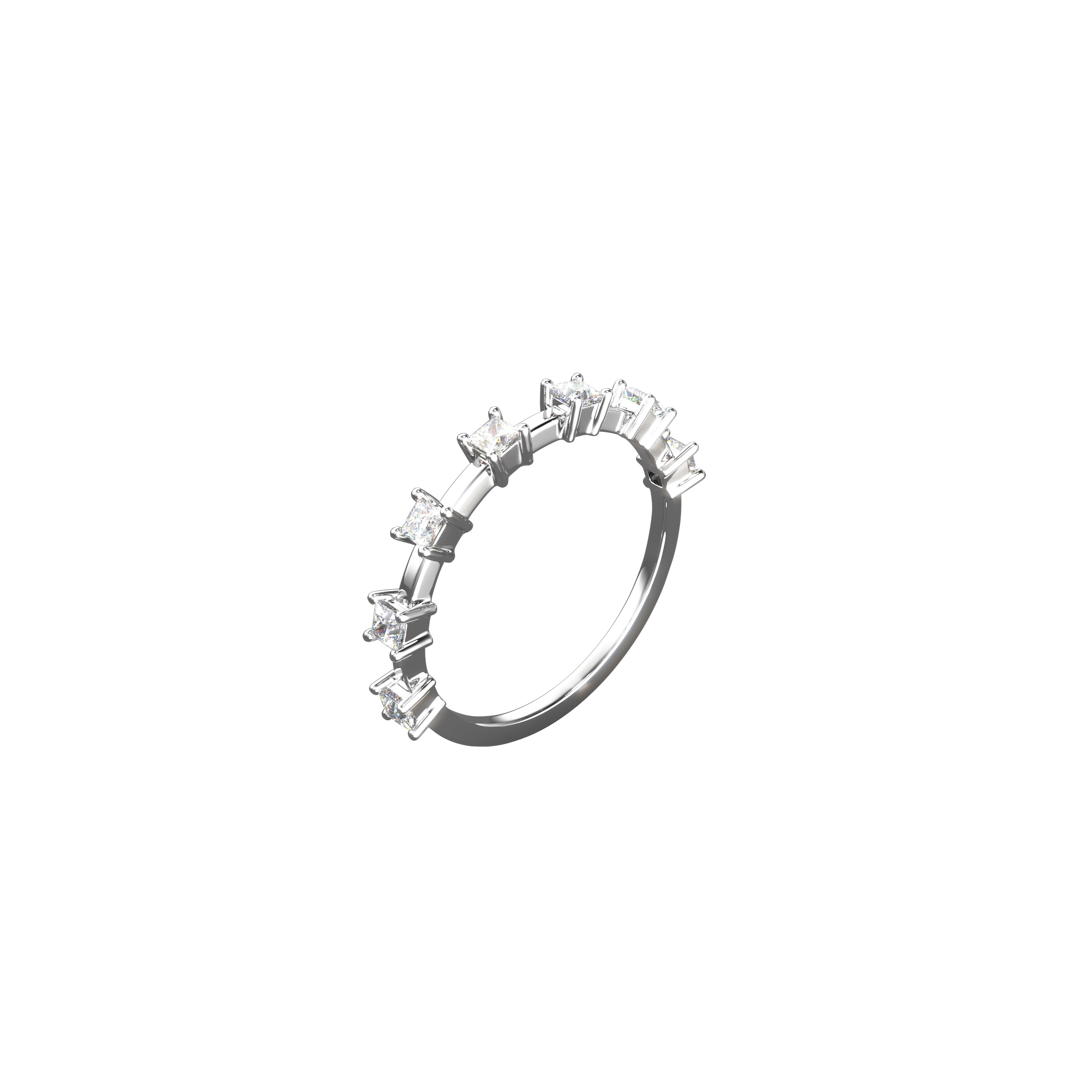 Shinny 6 Emerald Diamond ring in White 18K Gold - SIR1578R