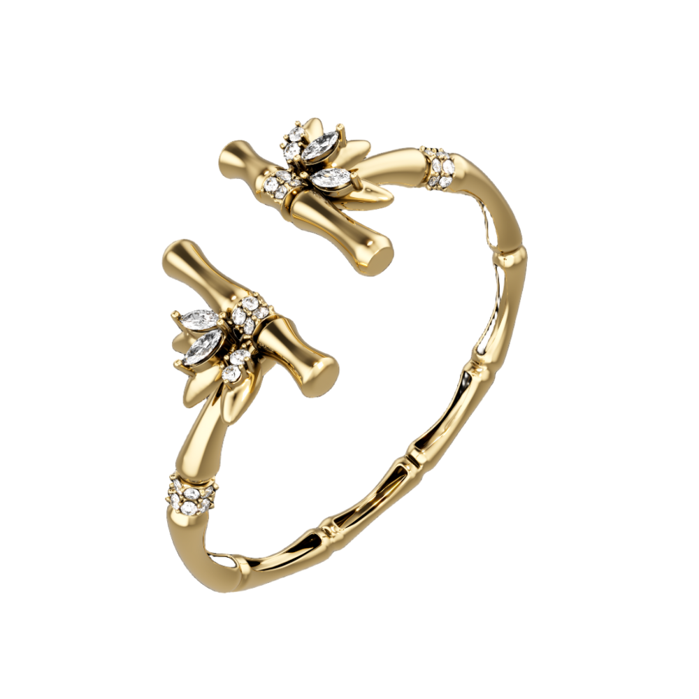 18K Lucky Bamboo Cuff with Diamond Leaves - S-B365S