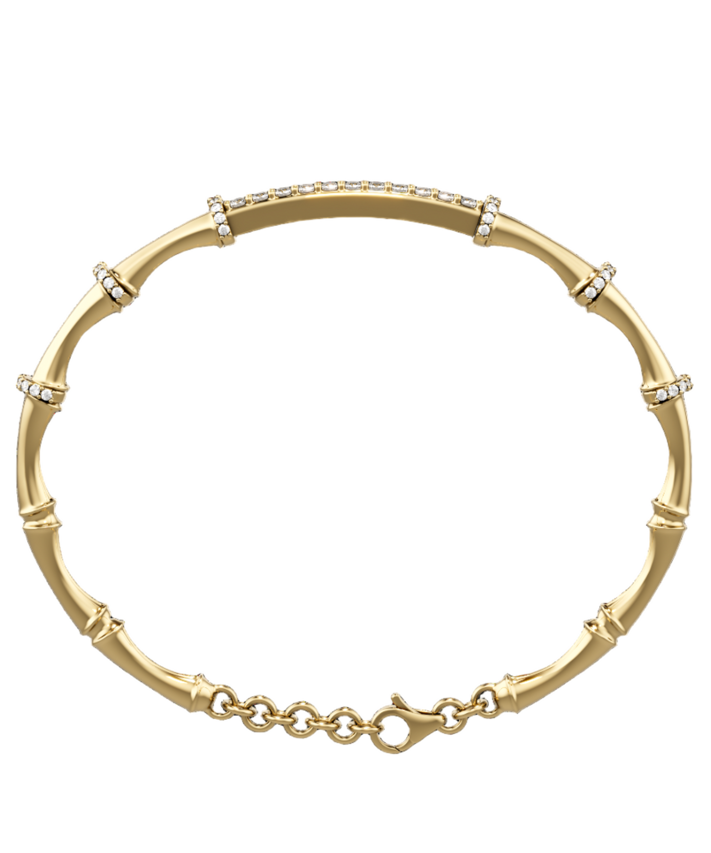 18K Yellow Gold Bamboo Bangle with Diamond Accents - S-B380S