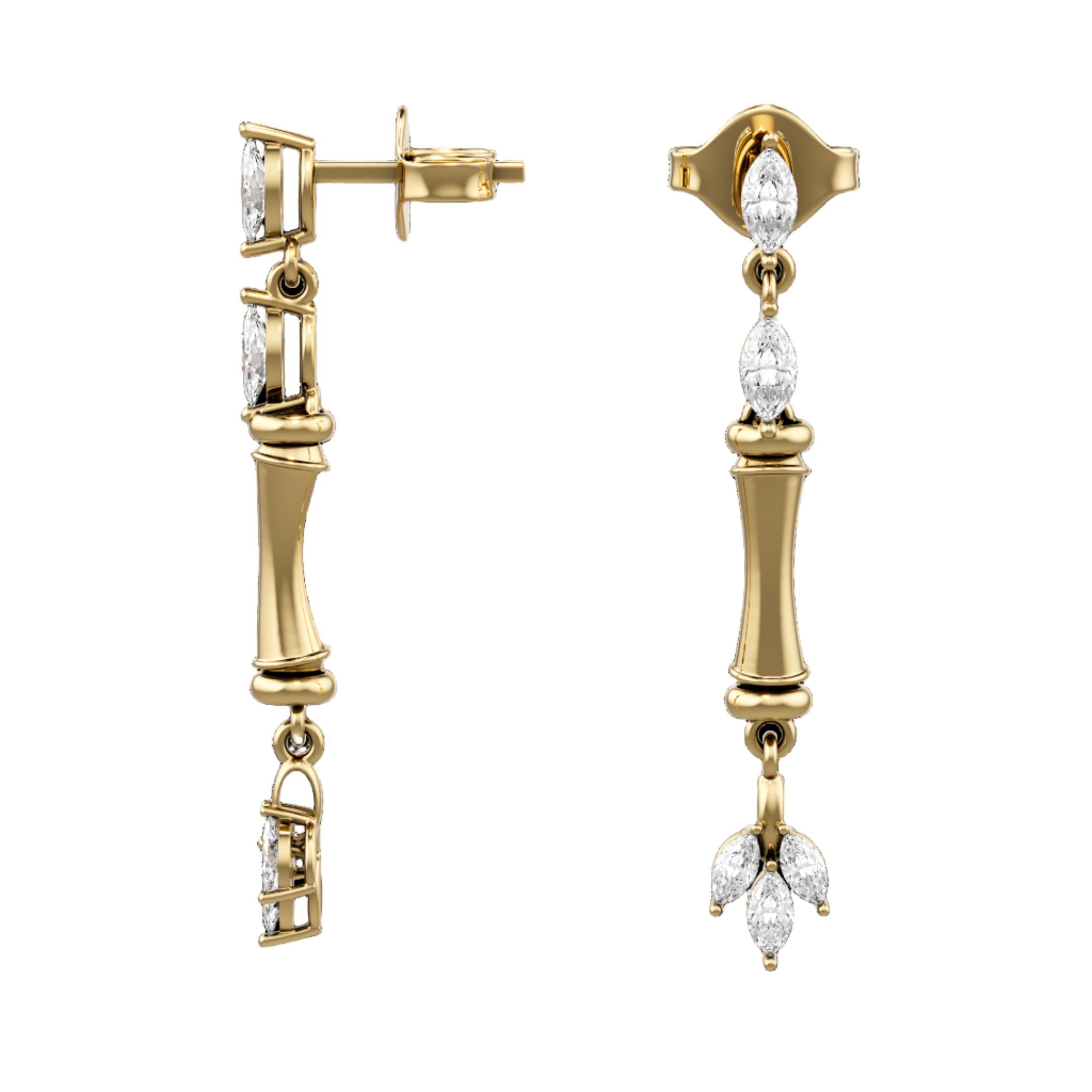 18K Yellow Gold Bamboo Ring with Marquise Diamond Accents - S-E317S