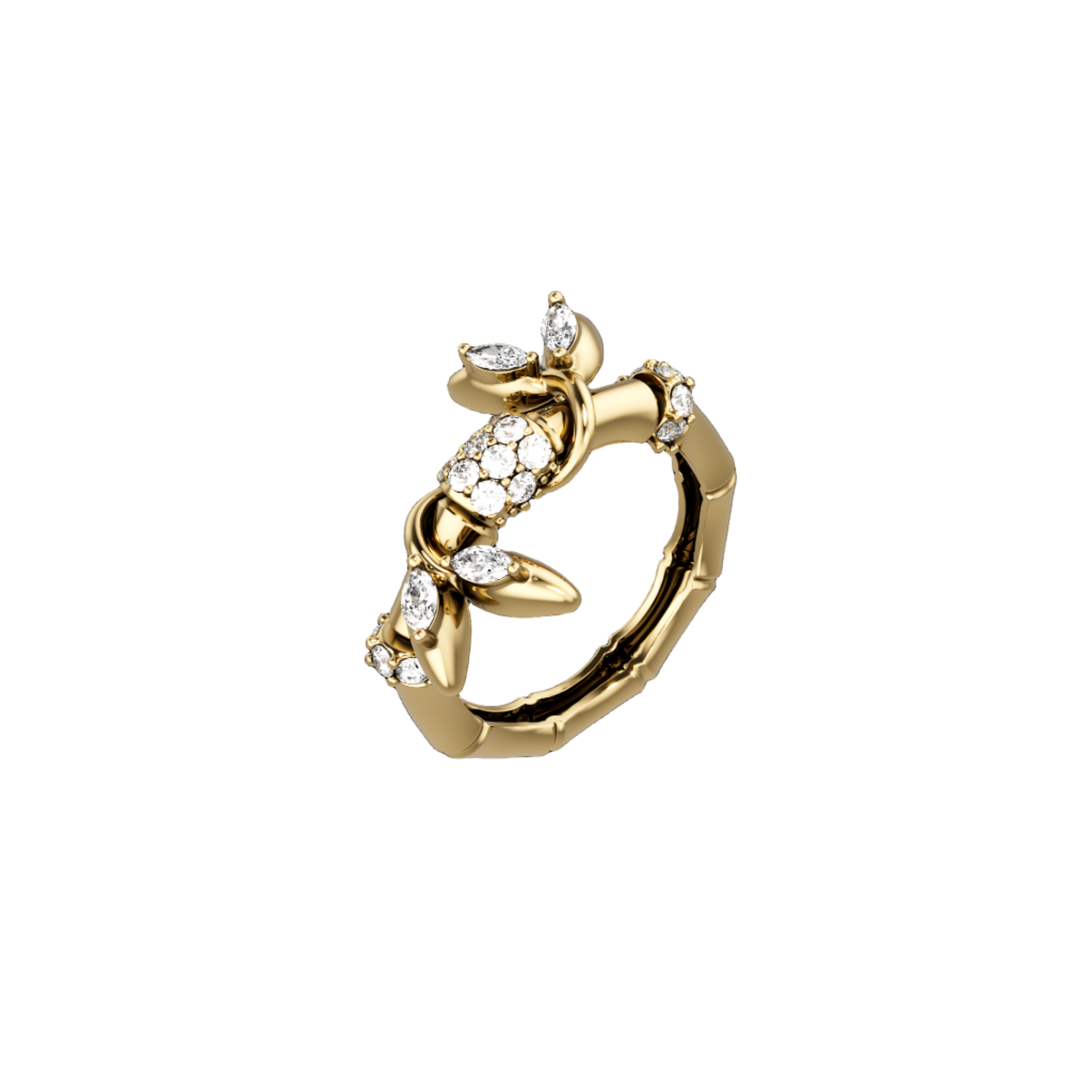 18K Lucky Bamboo Wrap Ring with Marquise Leaves - S-R447S