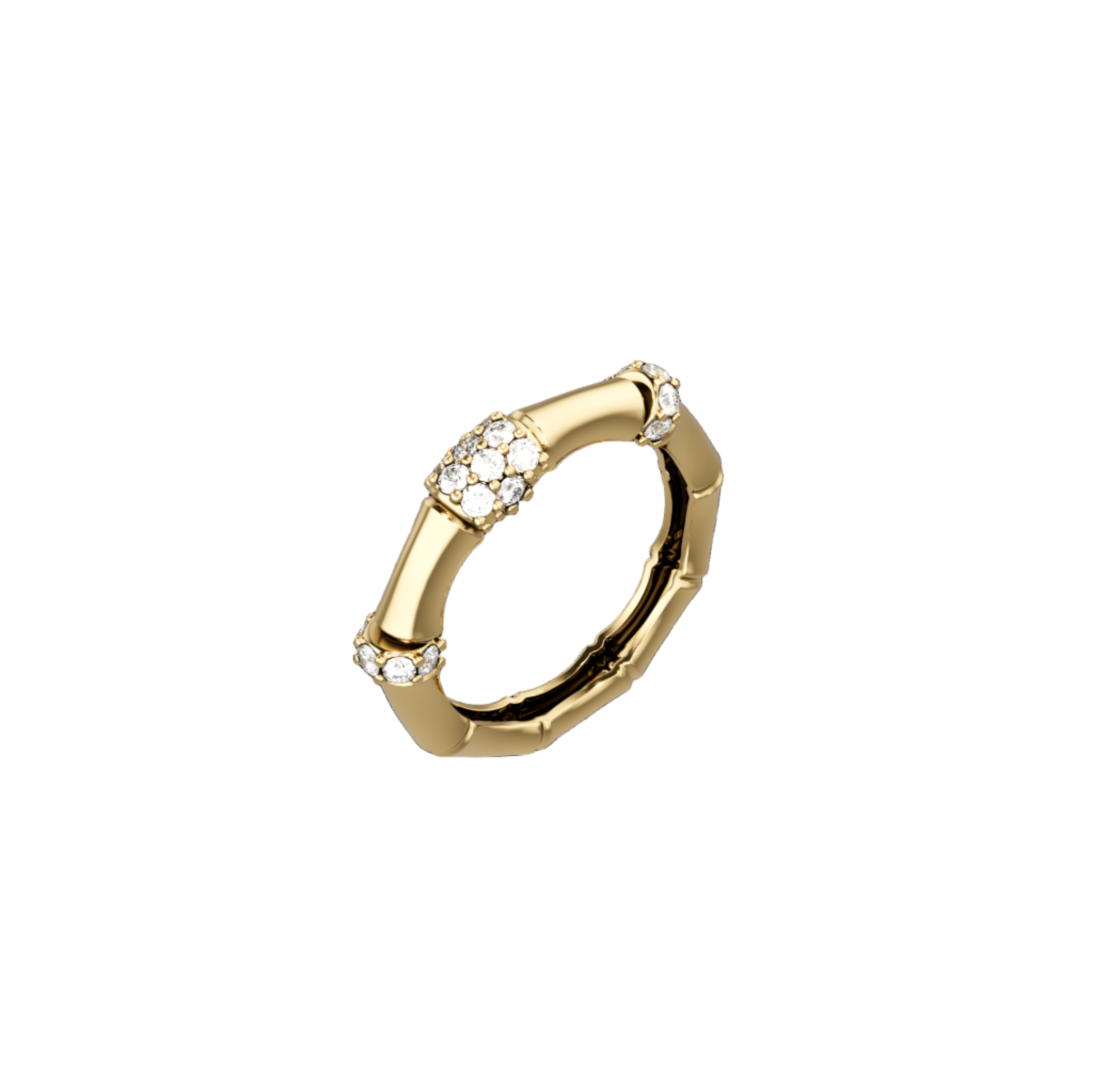 18K Lucky Bamboo Ring with Diamond Accents - S-W048S