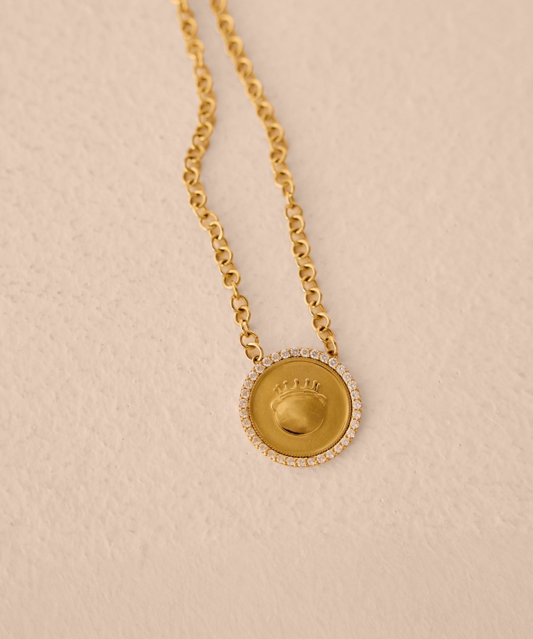 18k Gold Fudge Coin Necklace with Diamond Frame