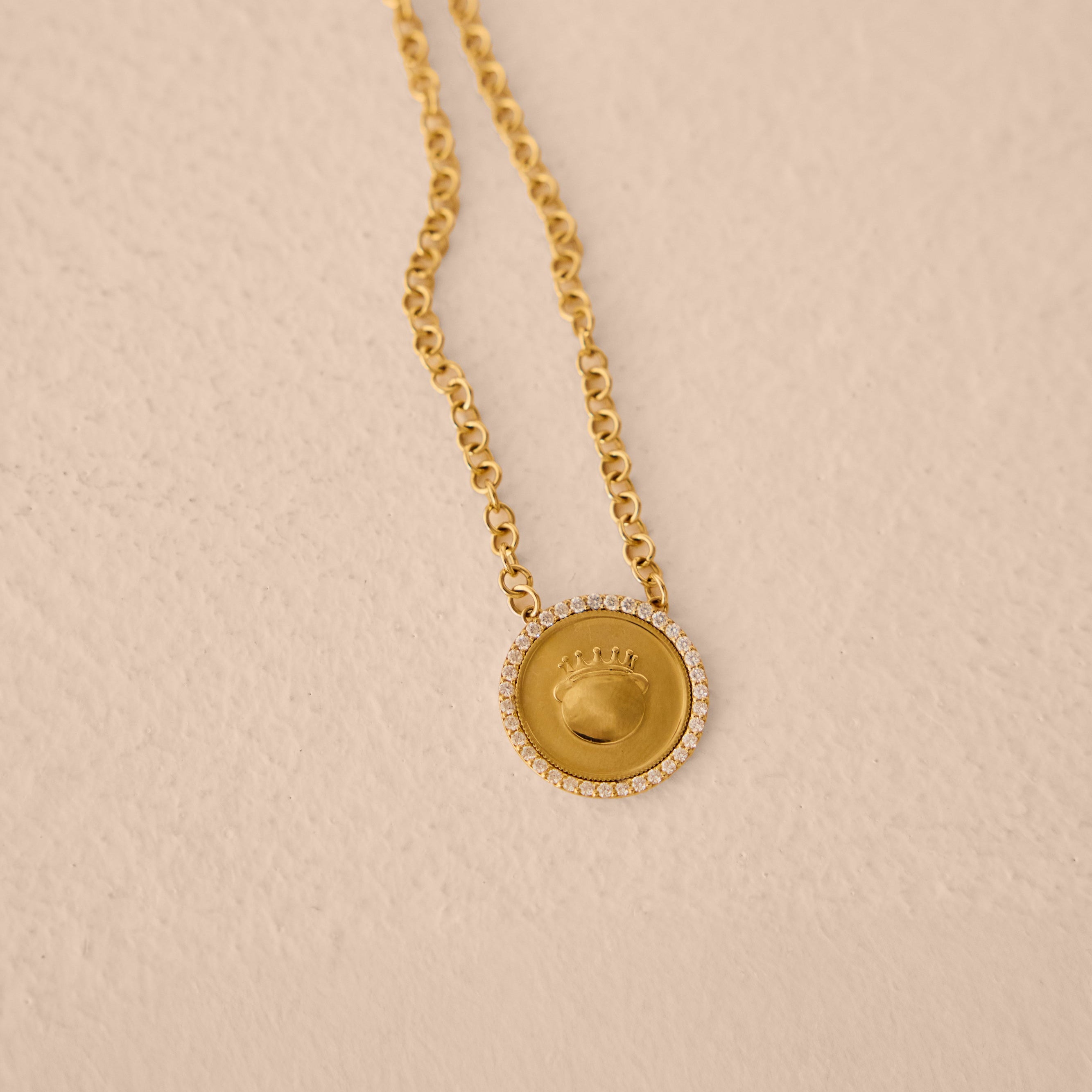 18k Gold Fudge Coin Necklace with Diamond Frame