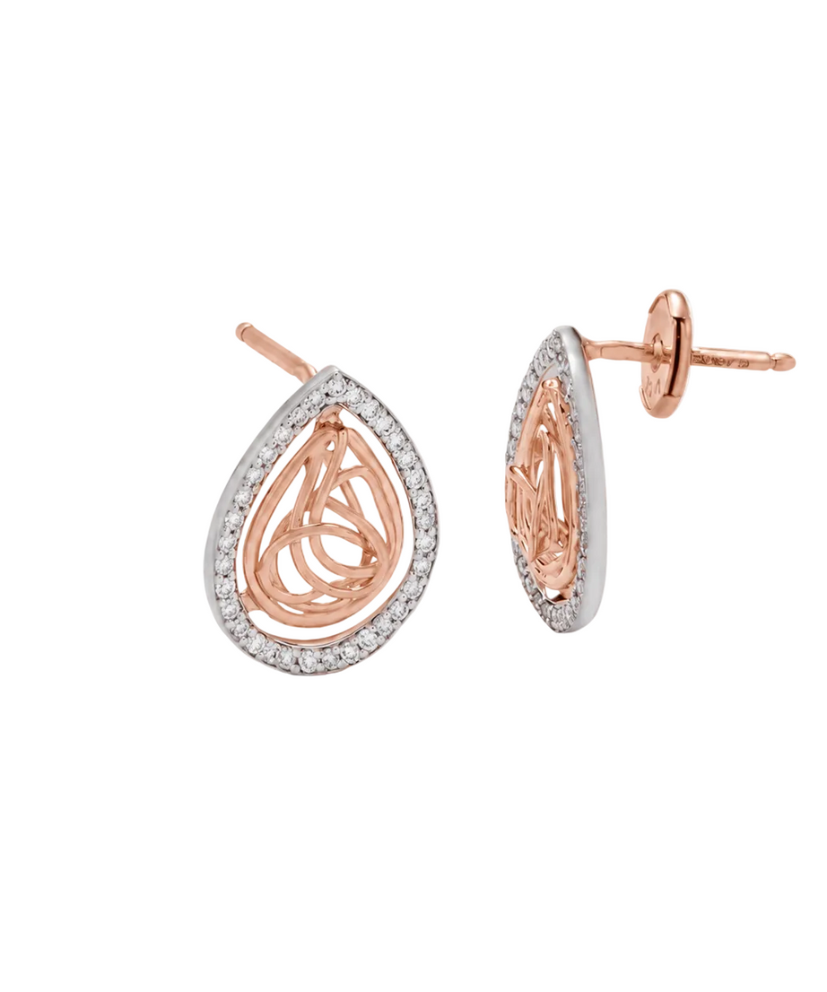 Tirette Pear Shapped shinny Diamond Earring in 18K Rose Gold - S-X02E