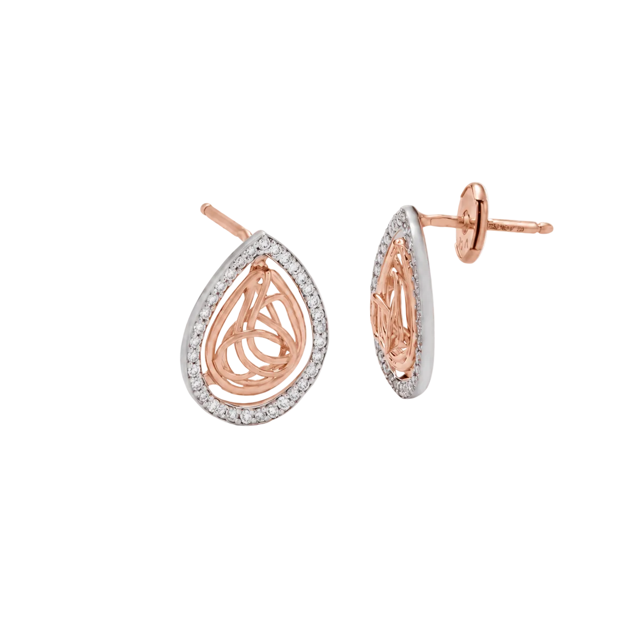 Tirette Pear Shapped shinny Diamond Earring in 18K Rose Gold - S-X02E
