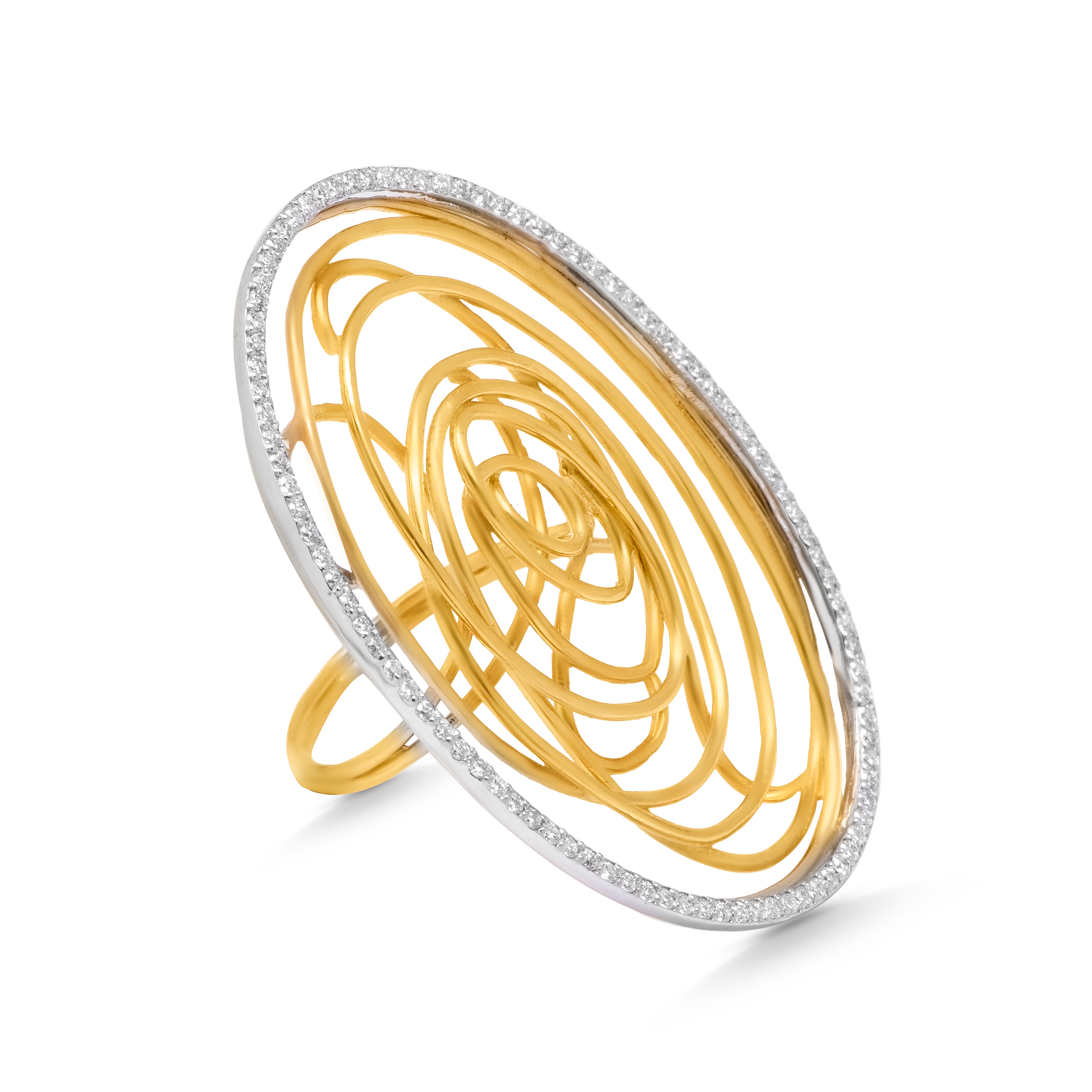 Dazzling Spiral Tirette shinny diamond Ring in Yellow 18K Gold - SIR513C