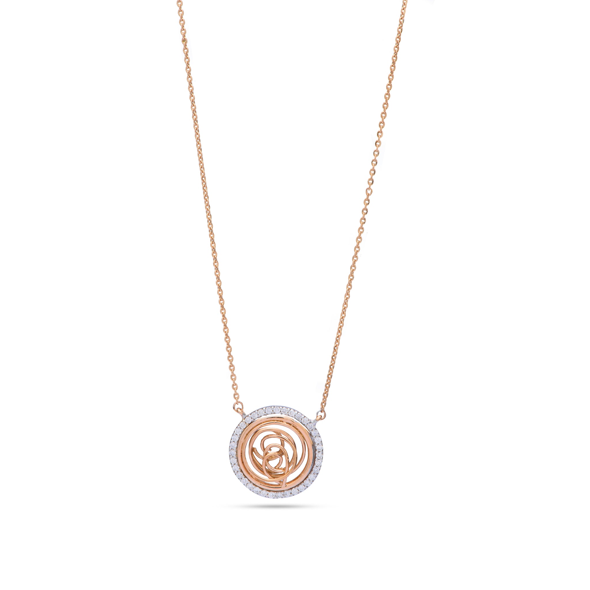 Circular Shapped Tirette Shinny Diamond Necklace in Rose 18 K Gold - OB0546