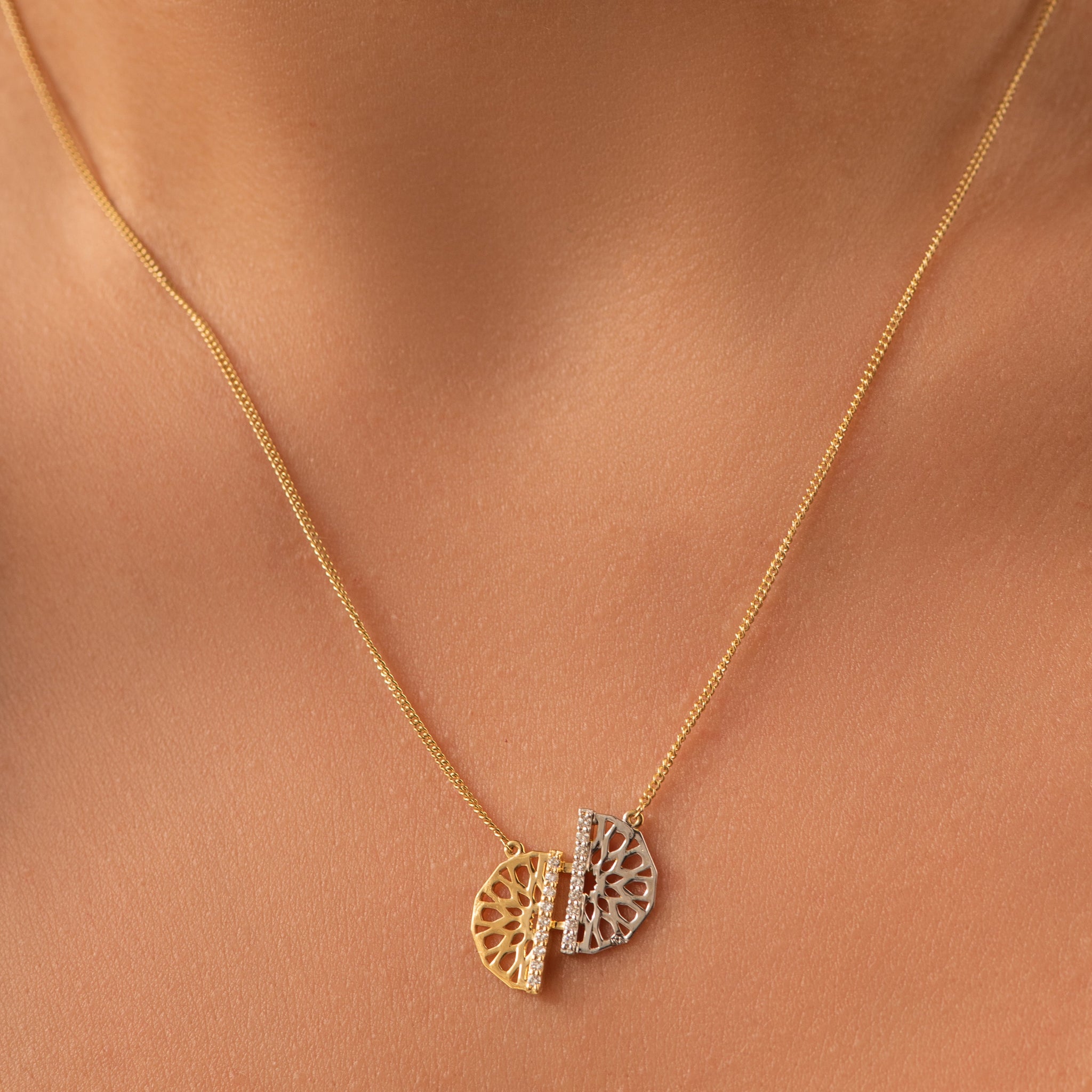 Anty Najma Half & Half Arabesque Necklace in 18k Yellow Gold - S-PN050S