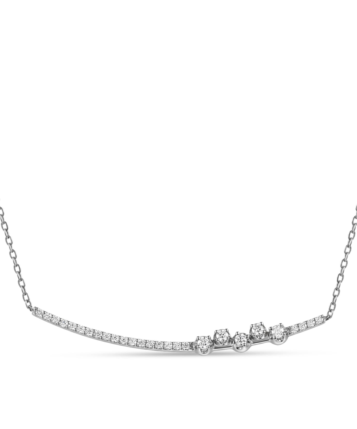 18K White Gold Diamond Necklace with Asymmetric Bar Design - S-P699S