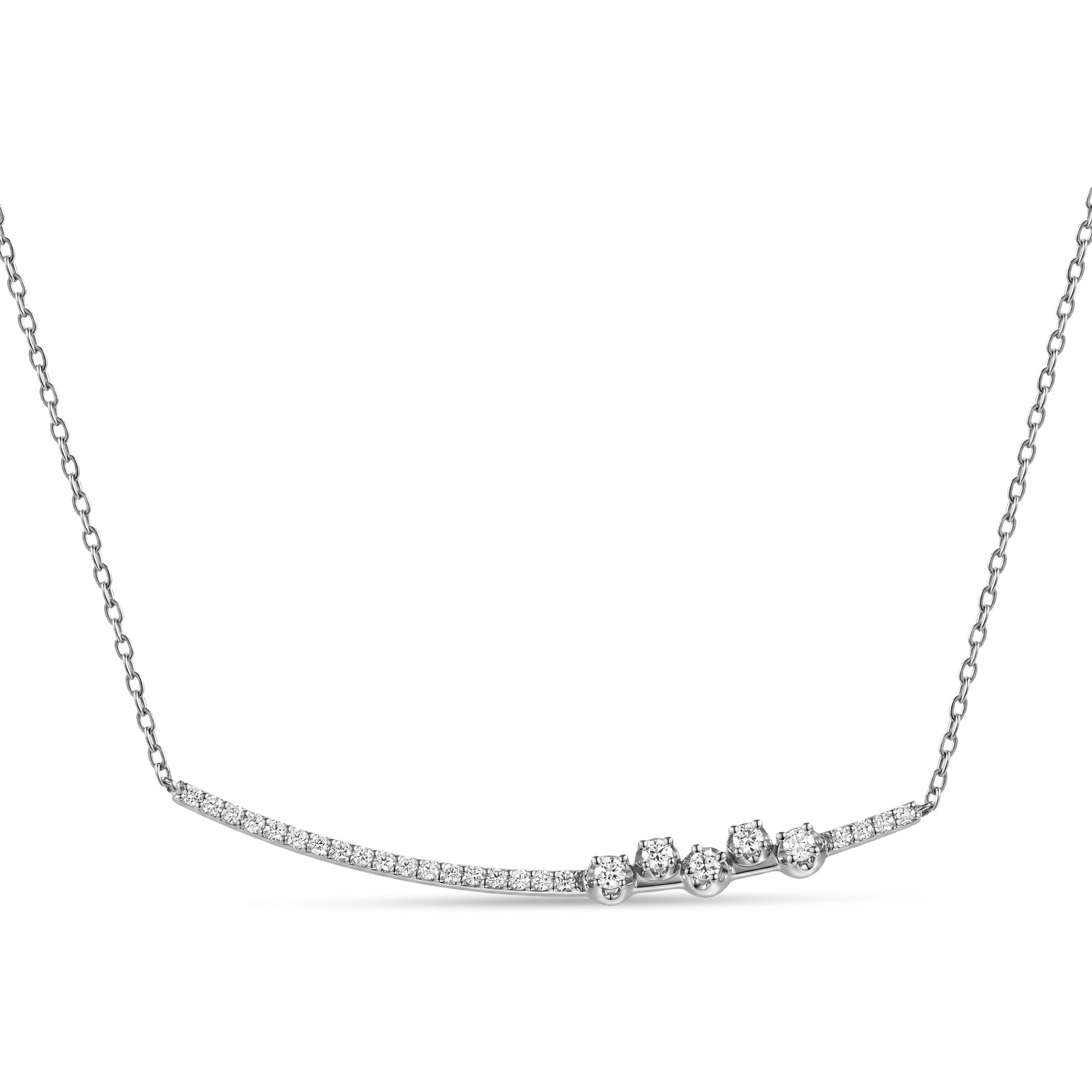 18K White Gold Diamond Necklace with Asymmetric Bar Design - S-P699S