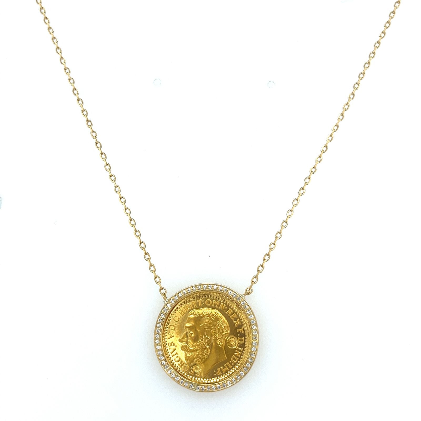 Quarter Gold Pound Diamond Frame necklace in Yellow 18K Gold - PEND/J